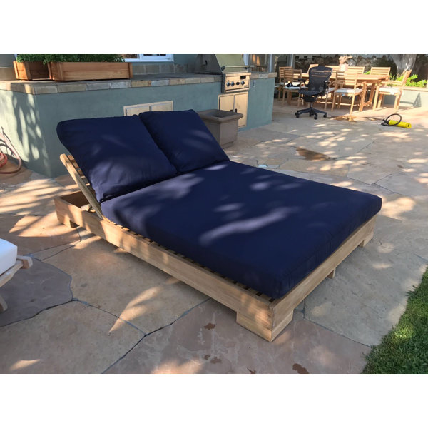 IKsunTeak Rubin Double Reclining Teak Chaise Lounge with Cushion & Reviews Wayfair